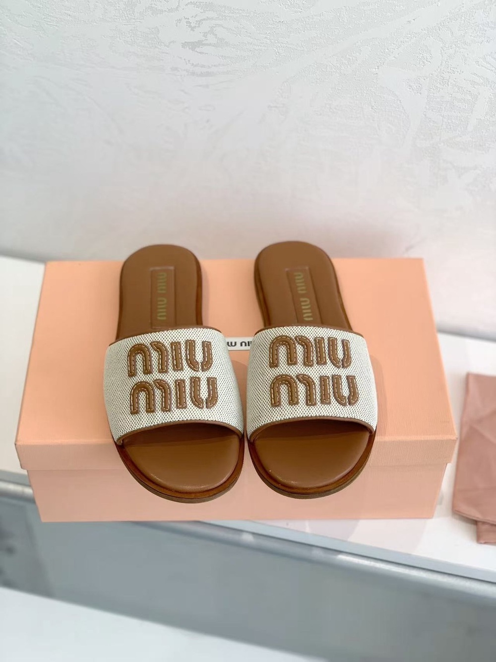 Miu Miu Embroidered Logo Summer Slides